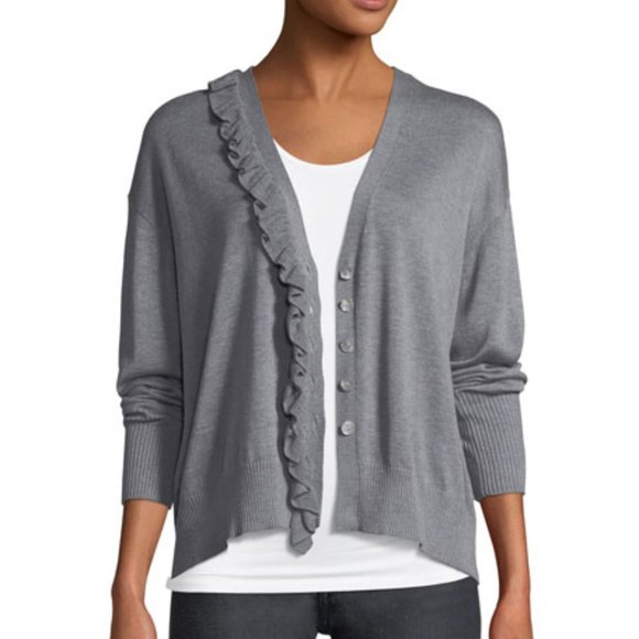 Cinq A Sept Tous Les Jours Gaetana Silk Cashmere Ruffle Trim Cardigan Sweater - Picture 1 of 13
